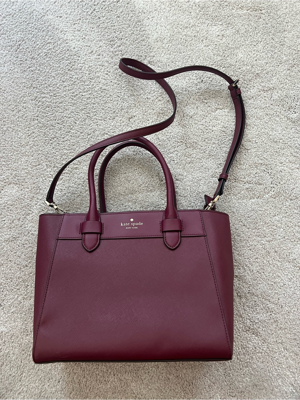 kate spade Burgundy Saffiano Leather Satchel with Strap